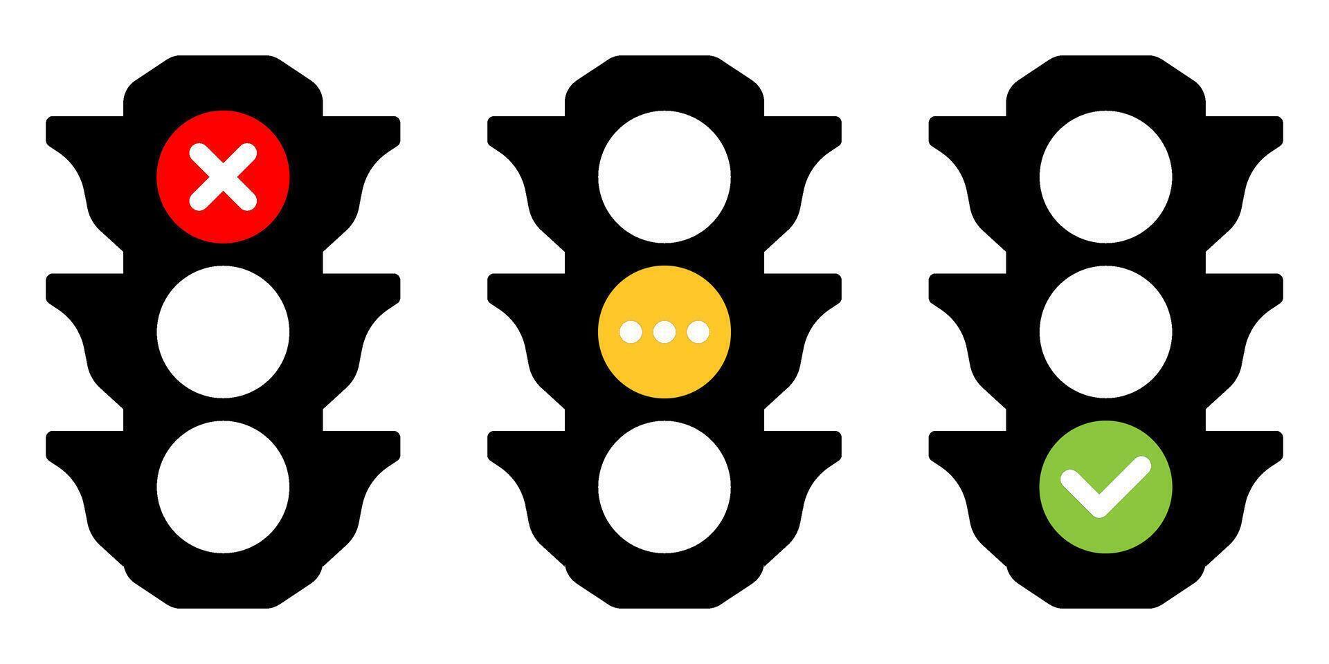 Traffic lights icon set with check mark and cross vector
