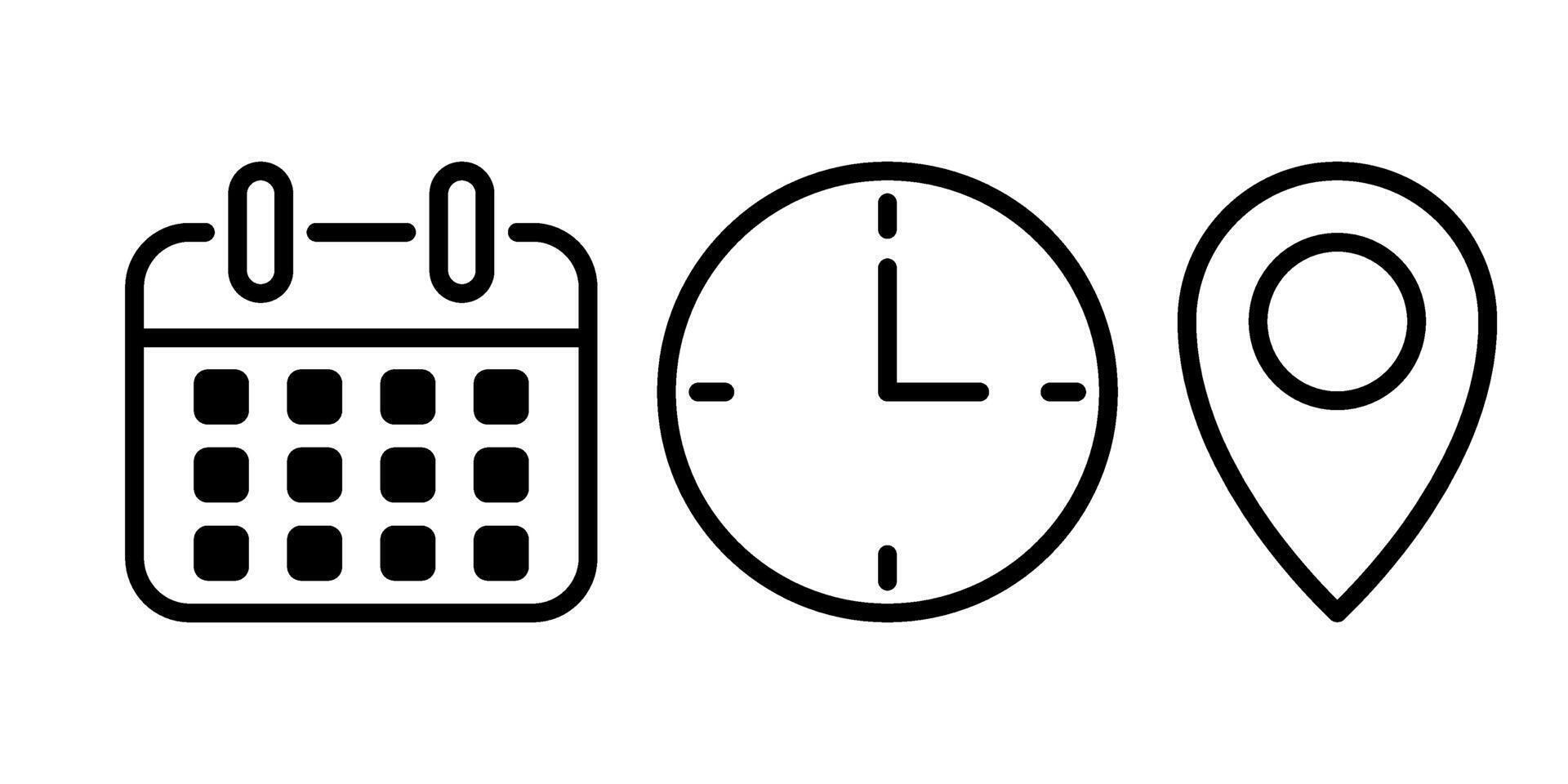 Time date location icon set vector