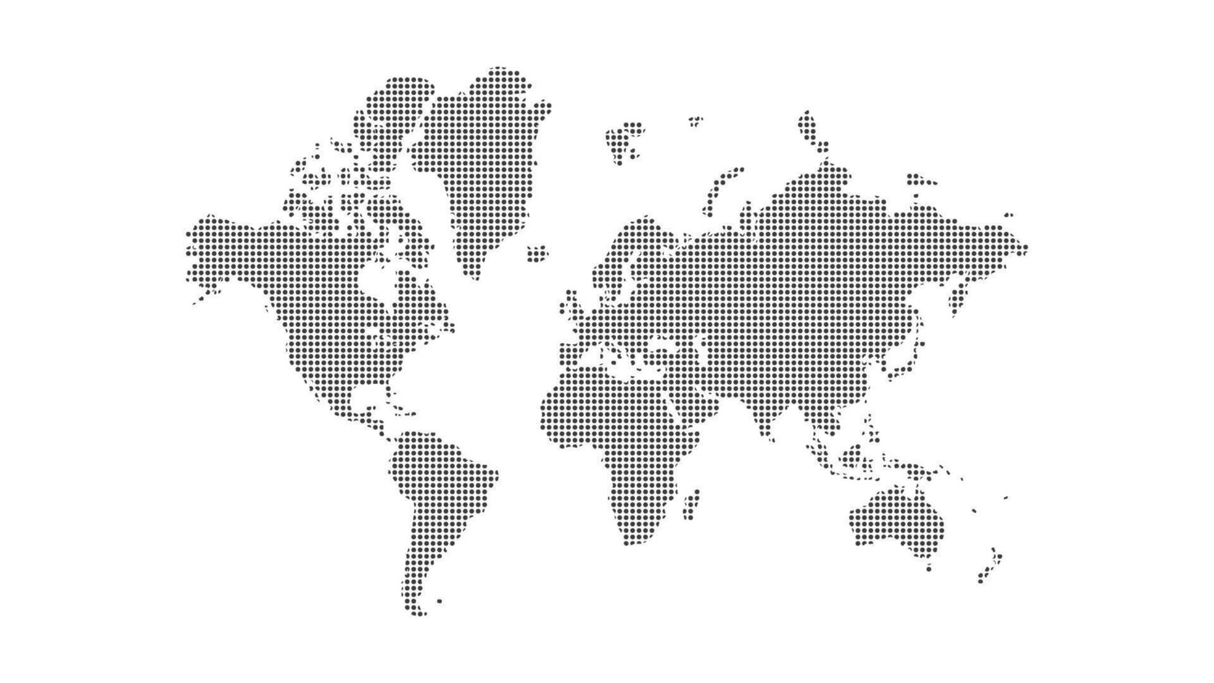 Dotted world map in grey color. Minimalist Circle shape pattern in earth silhouette on white background. Simple design of all continents for geography travel business educational materials. vector
