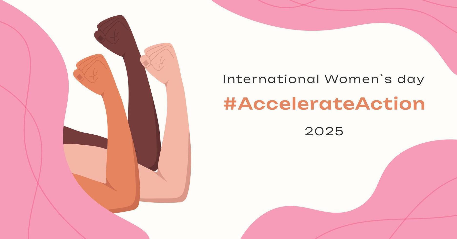 AccelerateAction banner template with diversity color skin hands. International Women's Day 2025 background. IWD Accelerate Action. March 8 minimalist design. vector