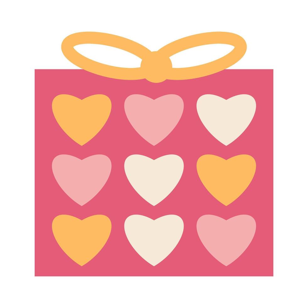 Simple gift boxes with hearts pattern for Valentine day banner poster greeting card. Minimalist giftbox with ribbon romantic icon. vector