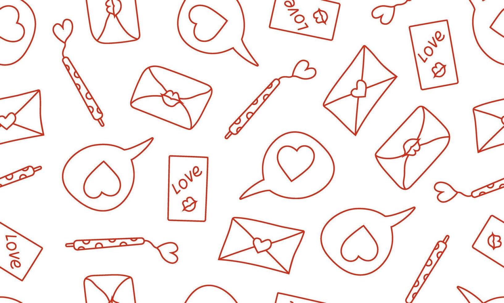 seamless pattern with love letters and pen in doodle style. Image for wallpaper, packaging and banner for Valentine's Day or wedding. vector
