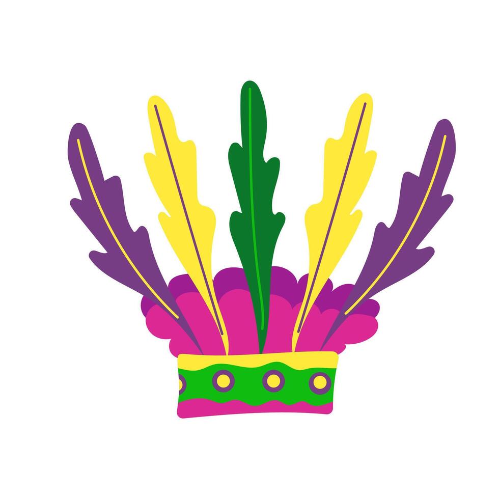 colorful hat with feathers for Mardi Gras carnival. Colored logo of party clothing element. vector