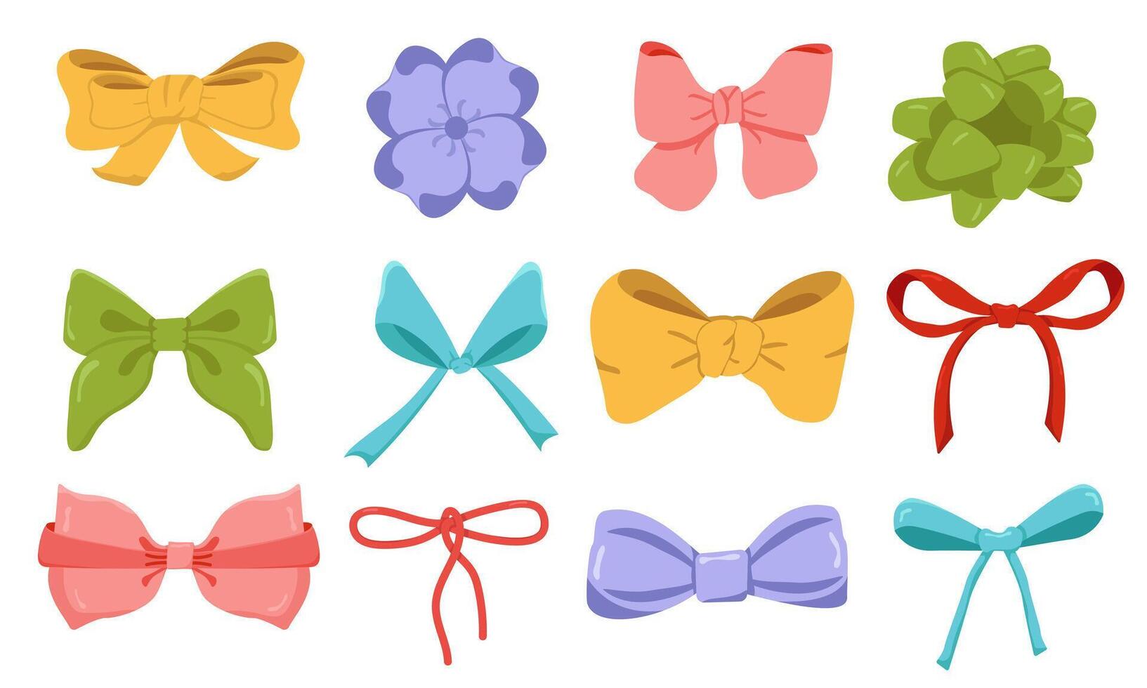 set of colorful bows. Logo or icon from tied ribbons. Stickers for stickers with bow. vector