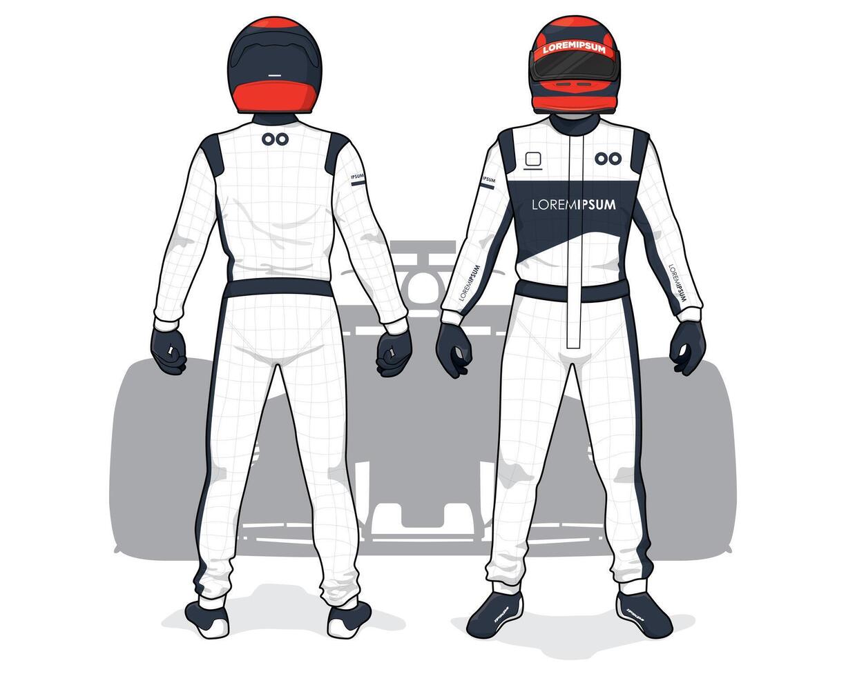 motorsport racing suit uniform body protection for race car driver vector