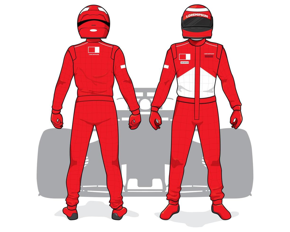 Red driver protective suit uniform apparel for car racing vector