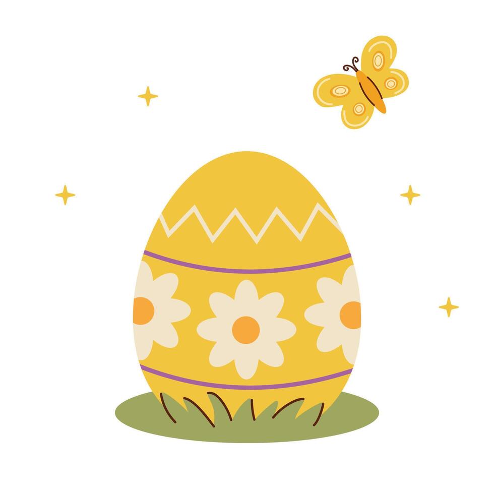 Happy easter egg flat clip art. Design elements for holiday cards. Cute festive background template vector