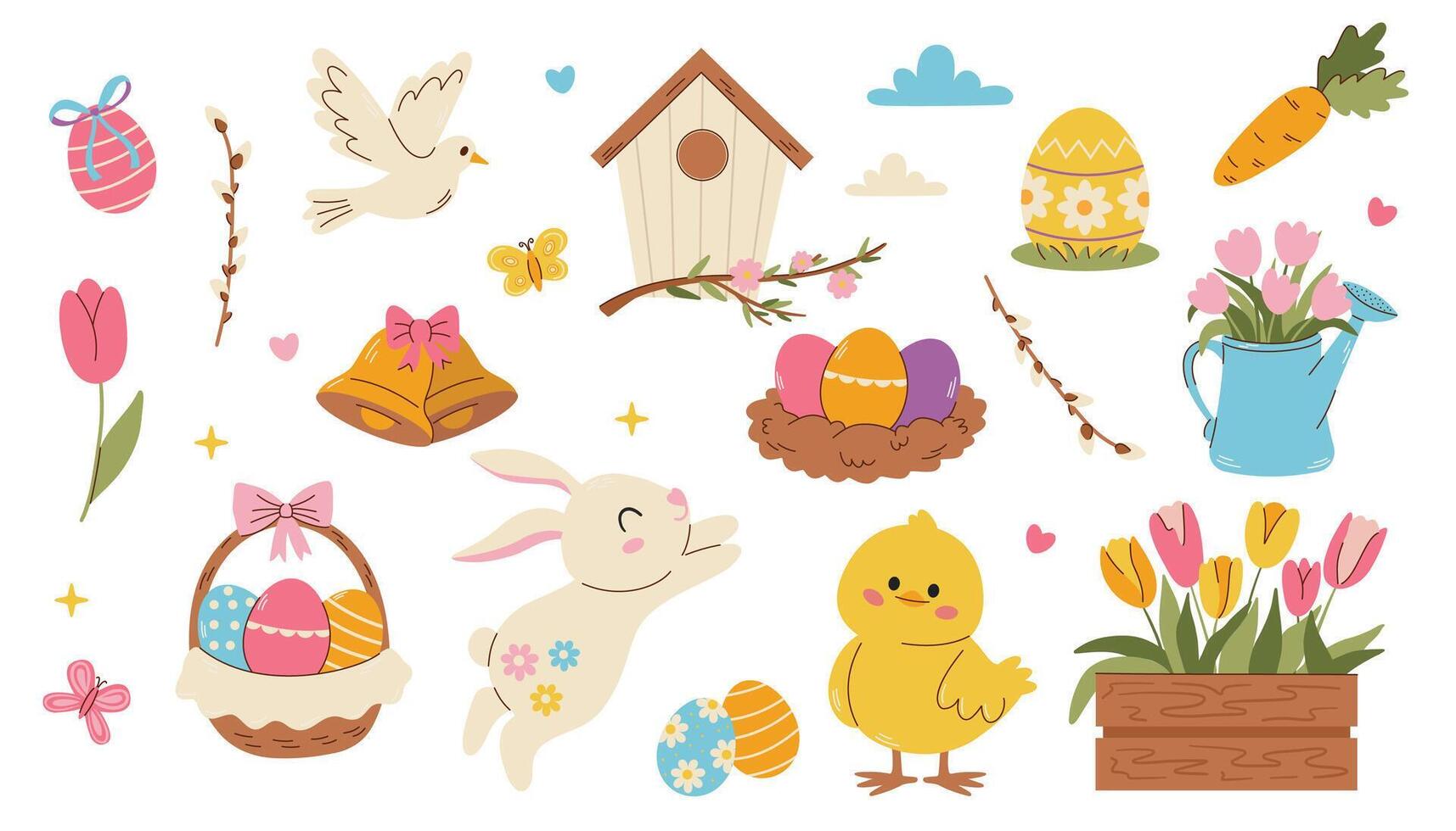 Set of easter elements. Cute Easter set. Spring collection vector