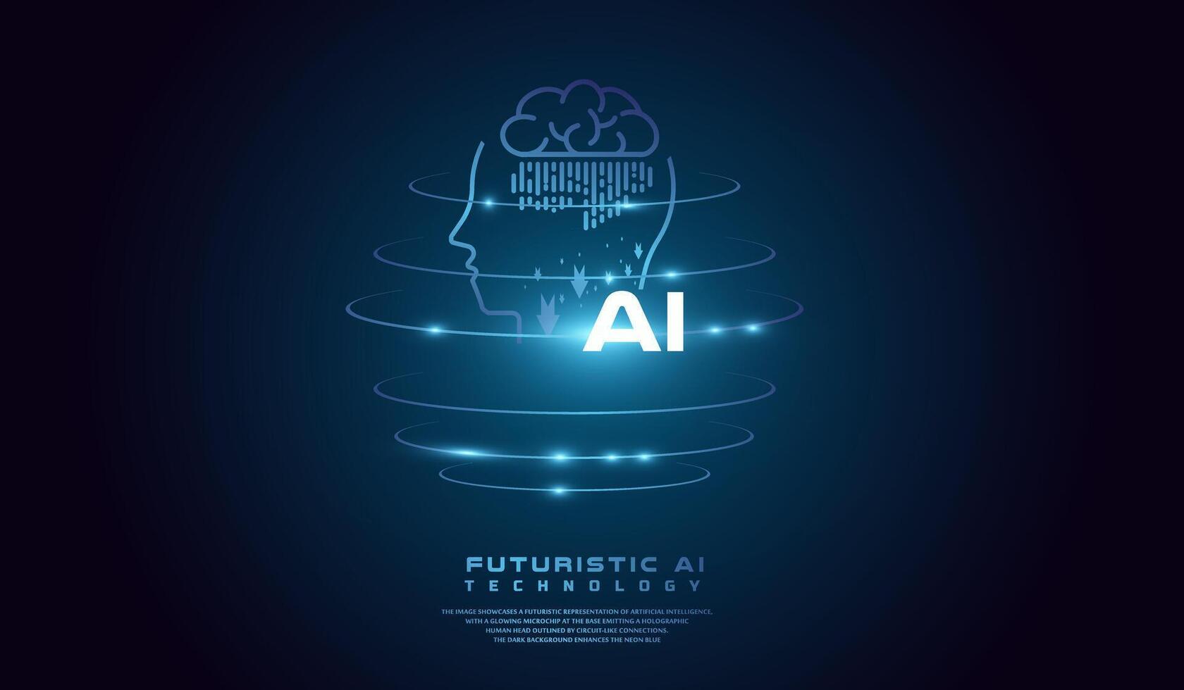 The AI head concept world background illustration. and Artificial Intelligence, Isometric banner for AI, Deep Learning, Technological Digital Brain. vector
