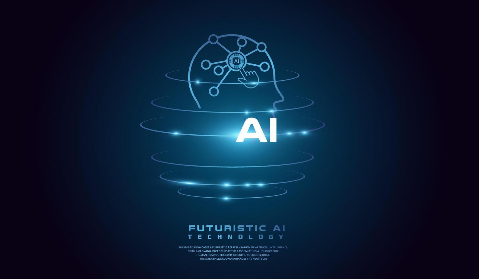 The AI head concept world background template illustration. with A neon-blue outline of a human head with circuit-like patterns and a gear symbol represents AI and machine learning vector