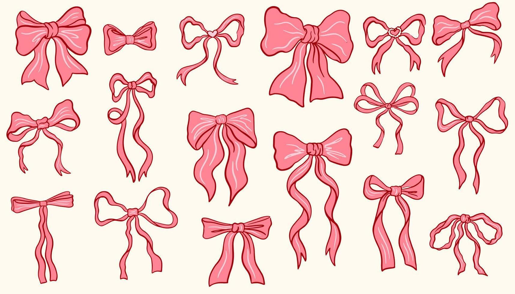 Hand drawn coquette ribbon and bow. Vintage coquette bows. Minimalist bowknot for wedding, birthday, christmas cards, poster, tattoo, gift, frames. Doodle Sketch elements vector