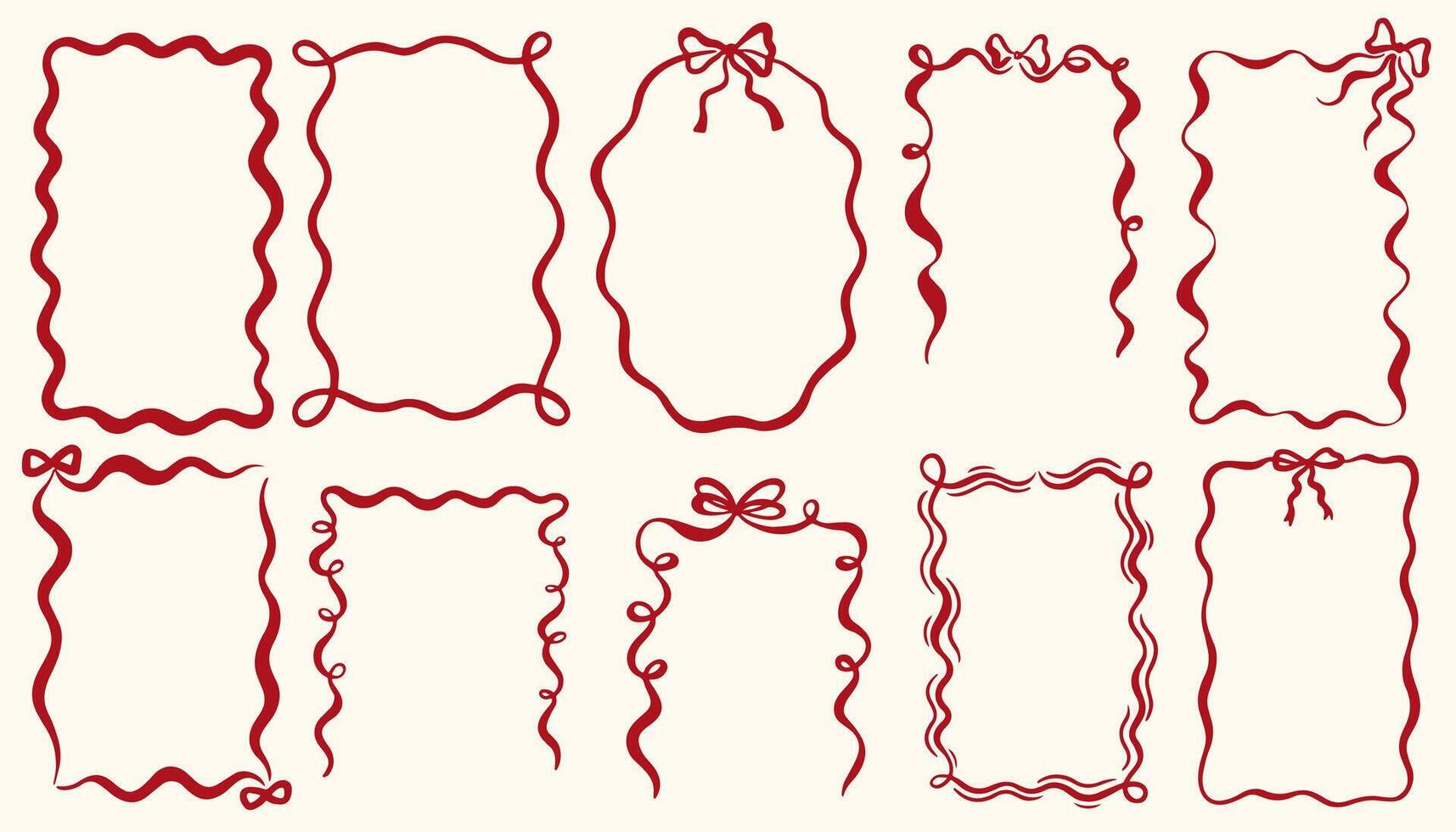 Vintage bows frame for greeting cards, wedding and birthday party, picnic invitations in cute elegant coquette style. Hand drawn pink frames with bows and ribbons border illustration vector