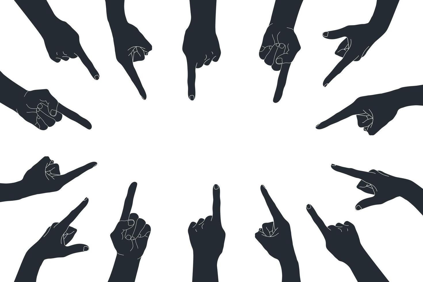 Human hands silhouettes with index fingers around background with empty space for text. Human hands pointing at something vector