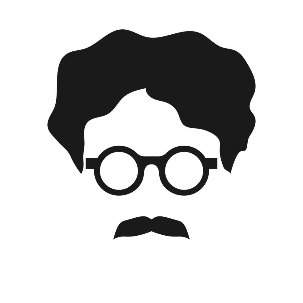 Male with mustache wearing eyeglasses. Abstract minimalist icon. Haircut, glasses and moustache. Faceless portrait of a male face in eyeglasses vector