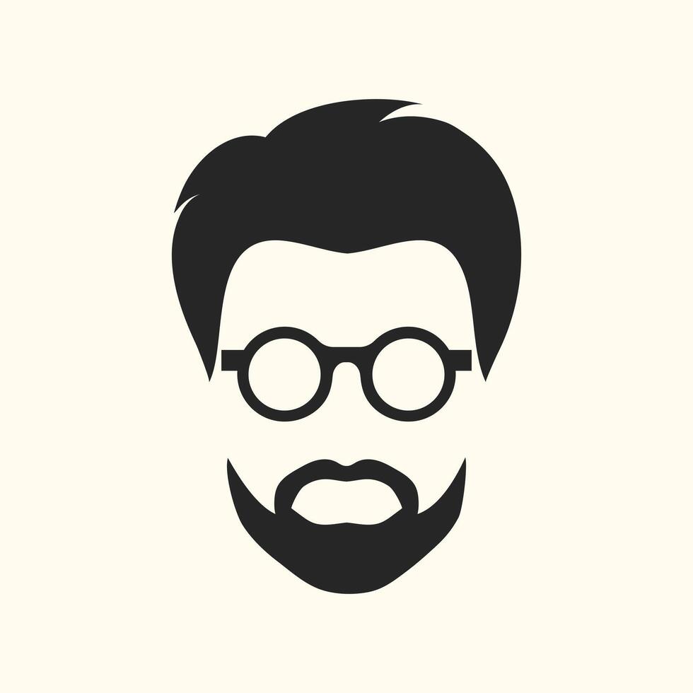 Bearded man in glasses icon. Haircut, glasses and beard. Abstract isolated minimalist portrait of a male face in eyeglasses vector