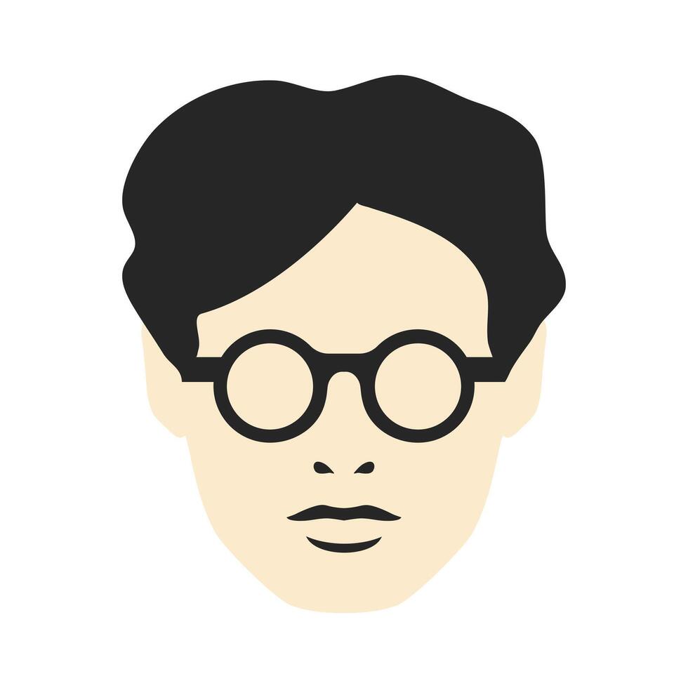 Abstract isolated minimalist portrait of a male face in eyeglasses. Man in glasses icon vector