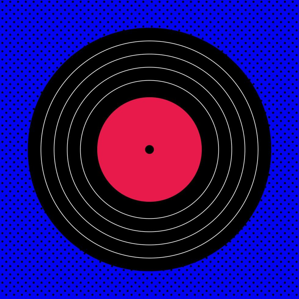 Vinyl record emblem in pop art style. Retro gramophone record background vector