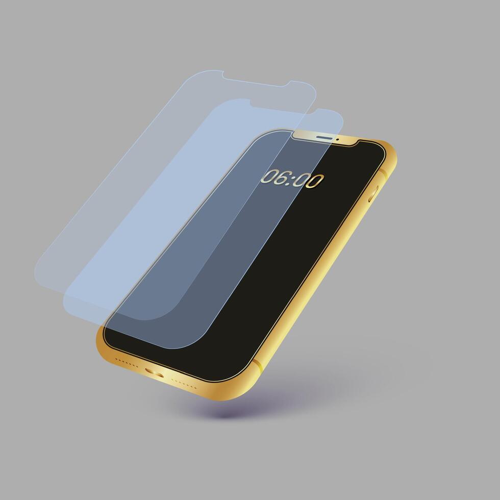 Golden cover smartphone mockup. Mobile phone with Background vector