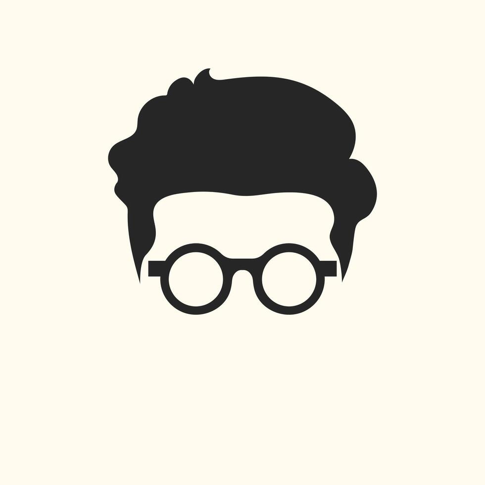Man wearing eyeglasses abstract minimalist icon. Haircut and glasses. Faceless portrait of a male face in eyeglasses vector