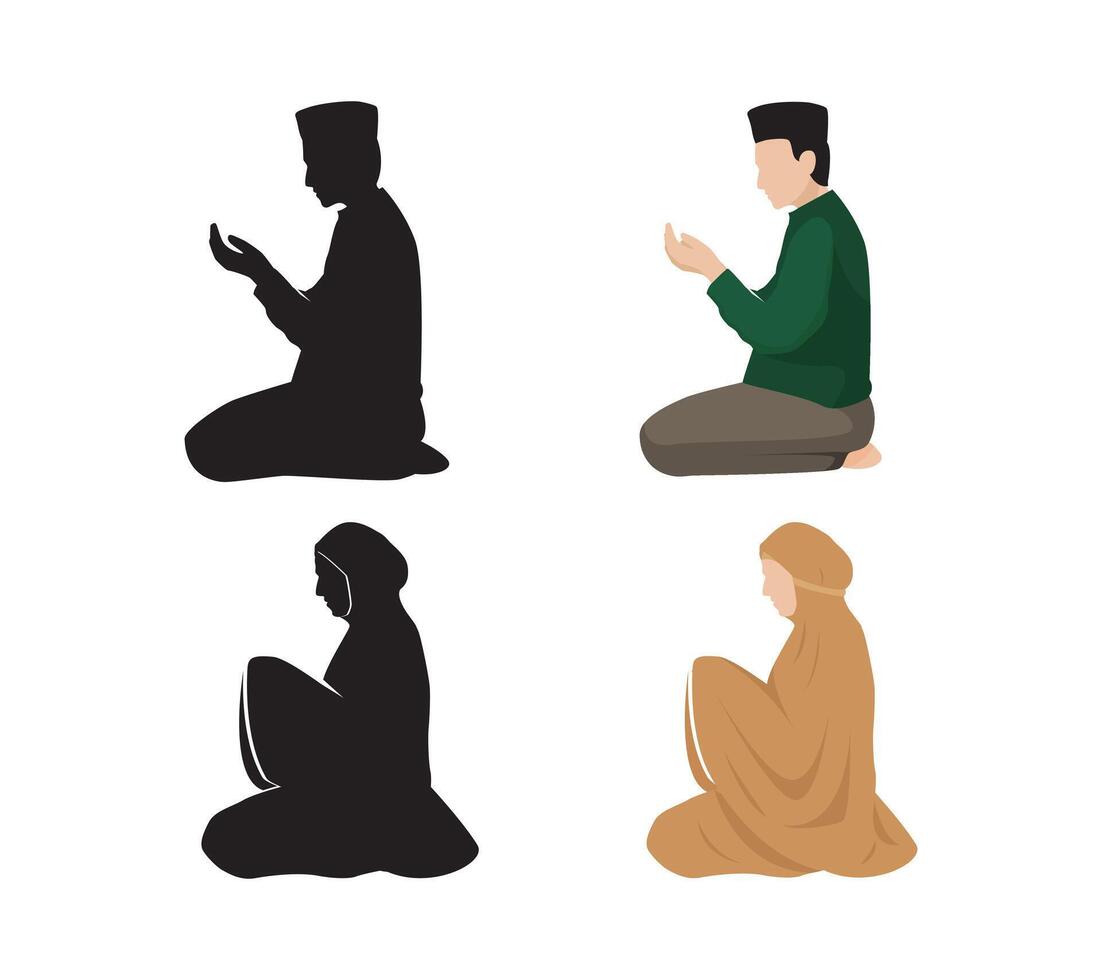 Illustration of praying package with silhouette. Muslim illustration. good religious figure vector