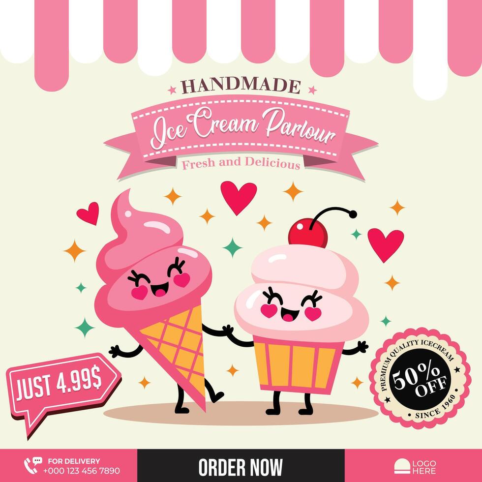 Chill Out with Every Scoop ice-cream parlour promotion flyer template design vector