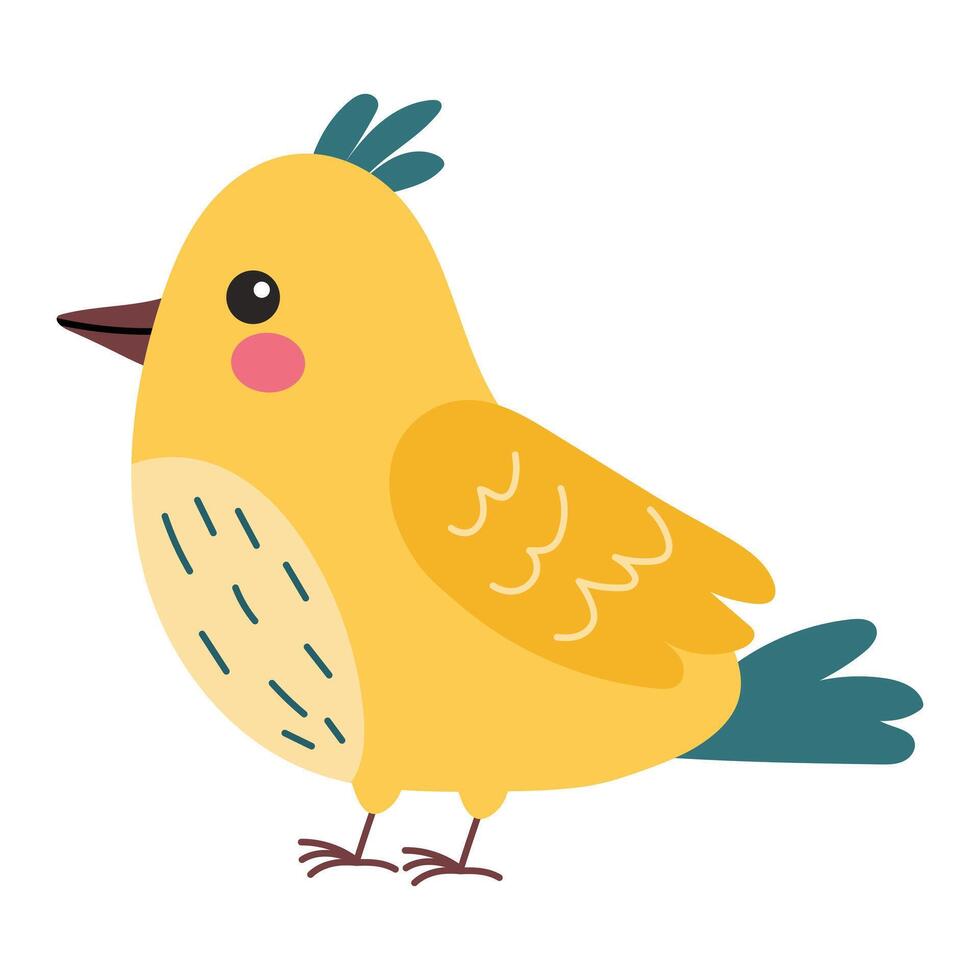 Cute yellow cartoon bird with small wings and beak on a white background. illustration. vector