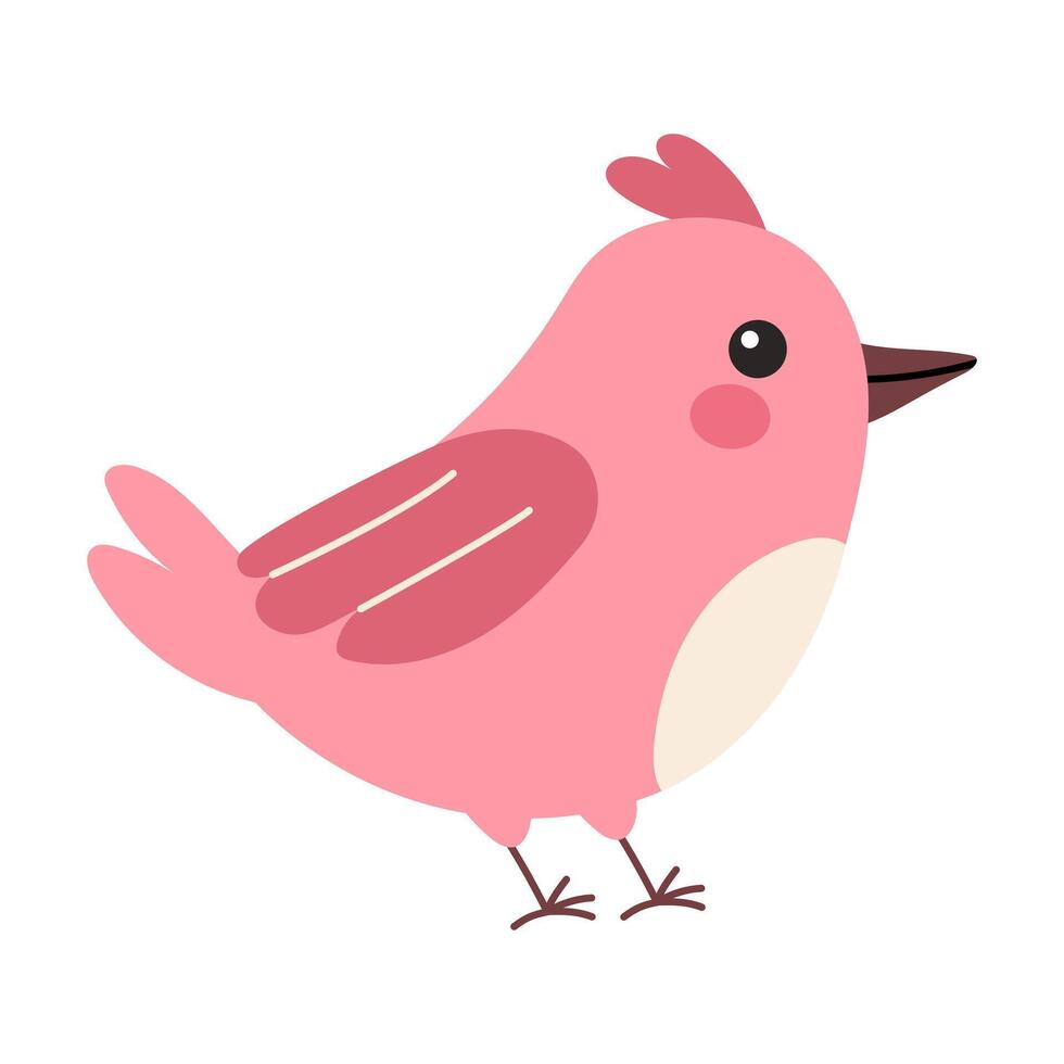 Cute pink cartoon bird with small wings and beak on a white background. illustration. vector