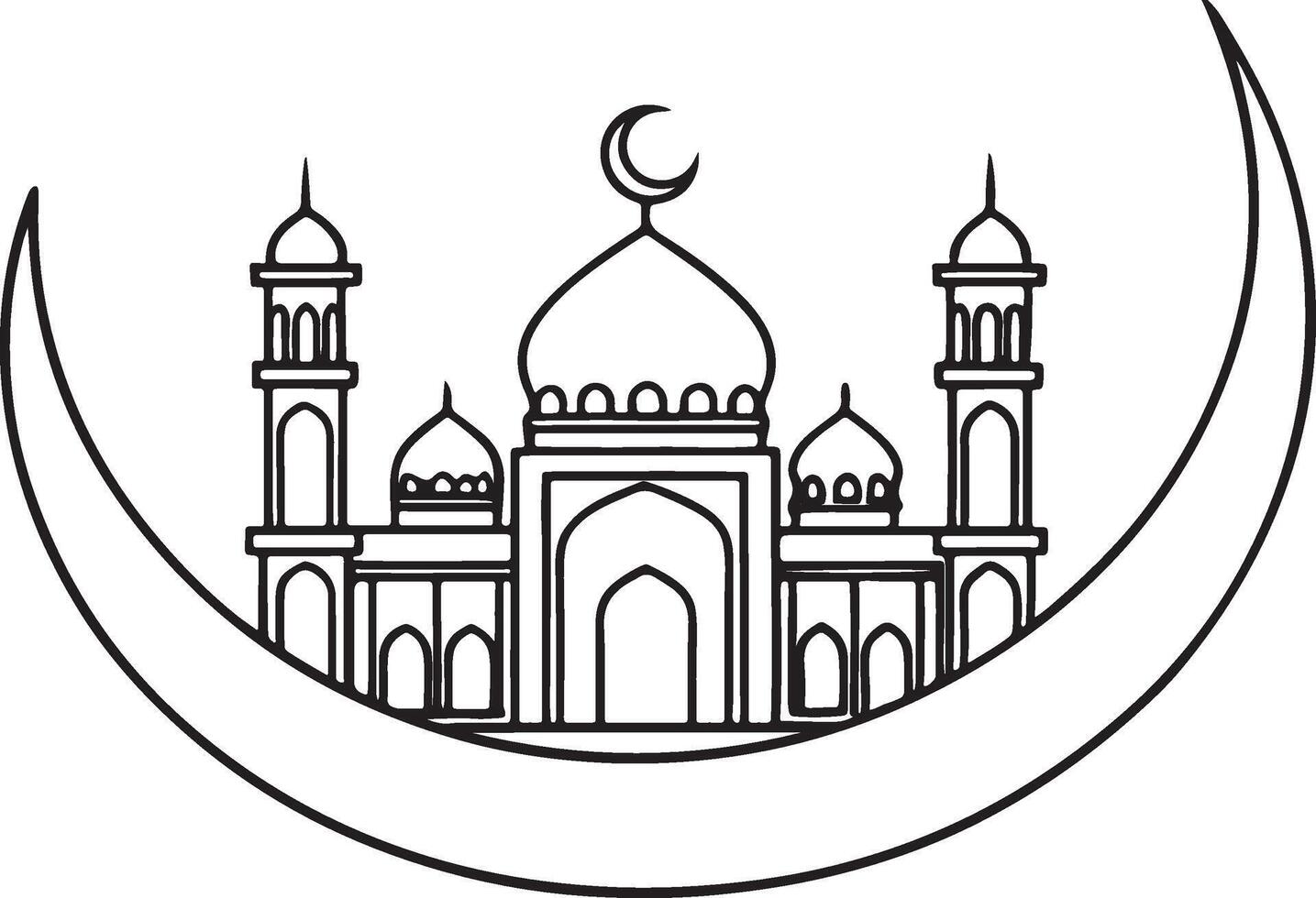 Moon outline mosque design vector