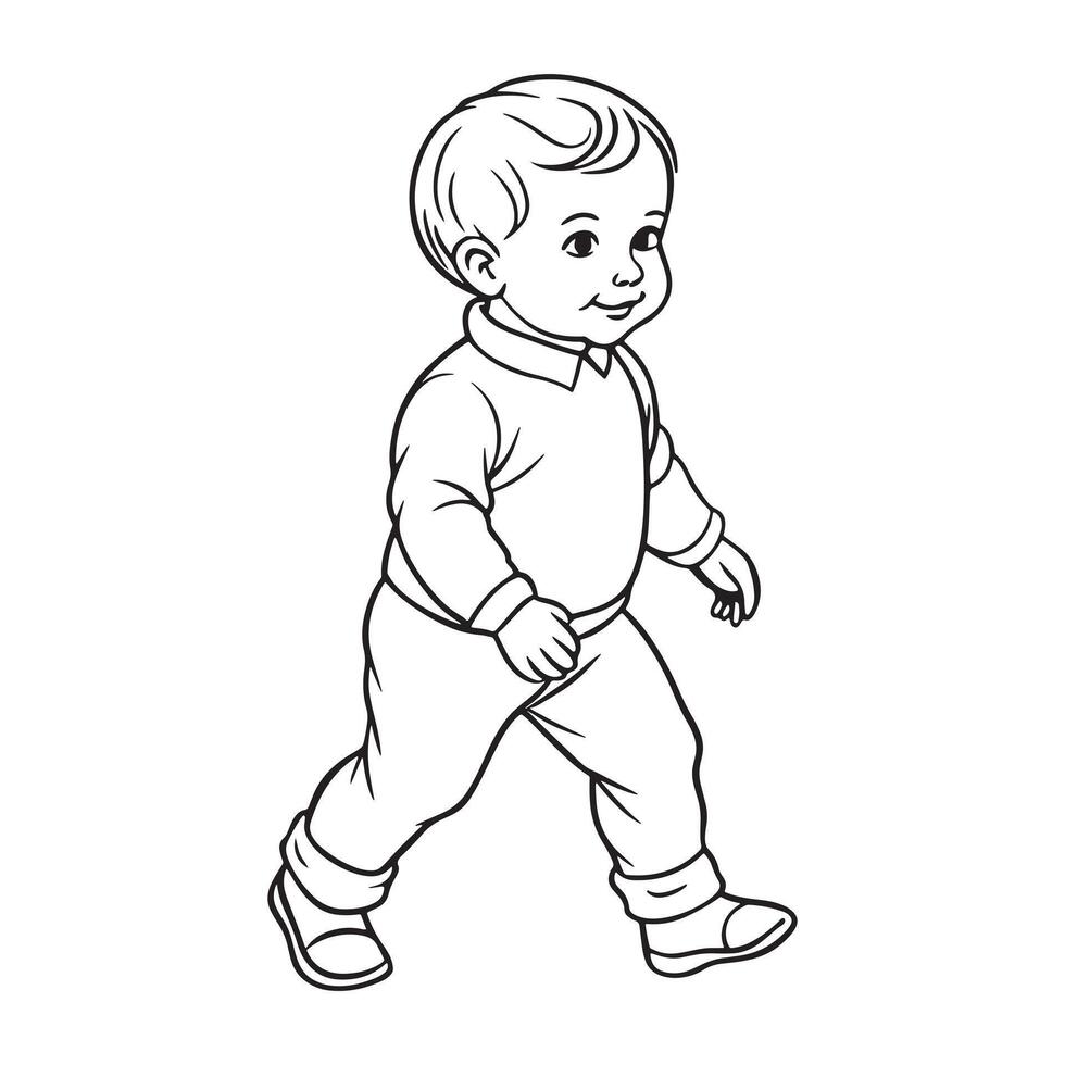 A baby walking line art, illustration on white background vector