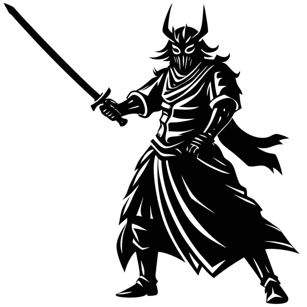 Samurai Holding Sword Silhouette vector