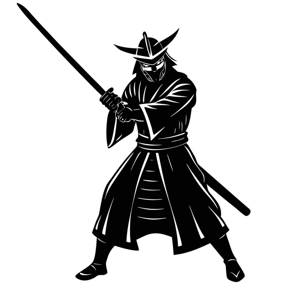Samurai Holding Sword Silhouette for Tattoo and Ink Art vector