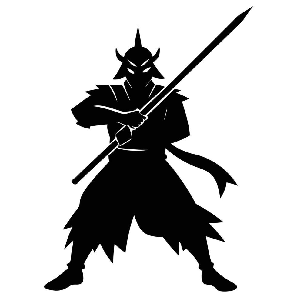 Epic Samurai Holding Sword Silhouette for T-Shirts vector