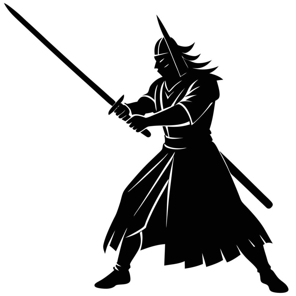 Intense Samurai Holding Sword Silhouette for Digital Art vector
