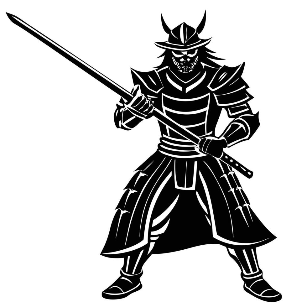 Fearless Samurai Holding Sword Silhouette for Stickers vector