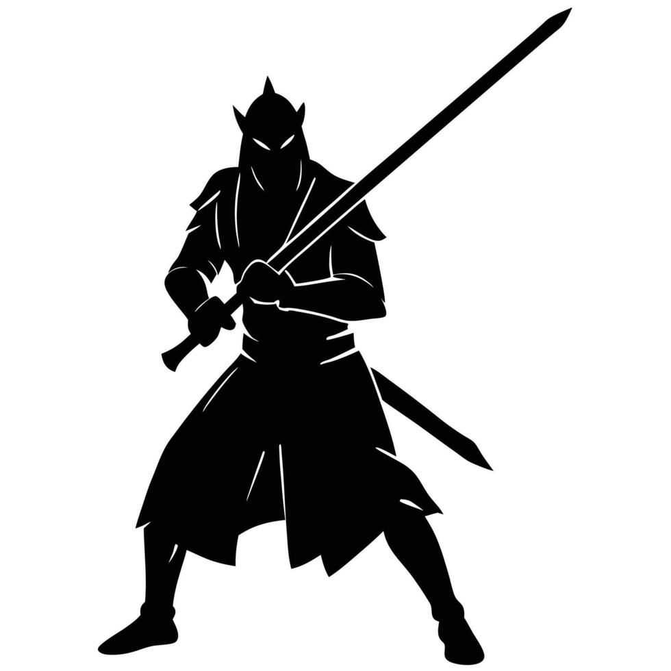 Stunning Samurai Holding Sword Silhouette for Designers vector
