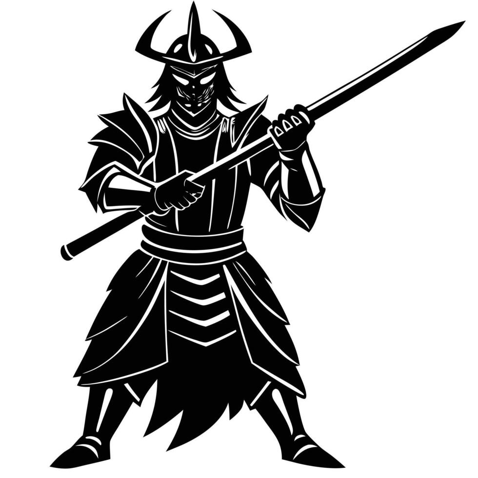 Powerful Samurai Holding Sword Silhouette for Artwork vector