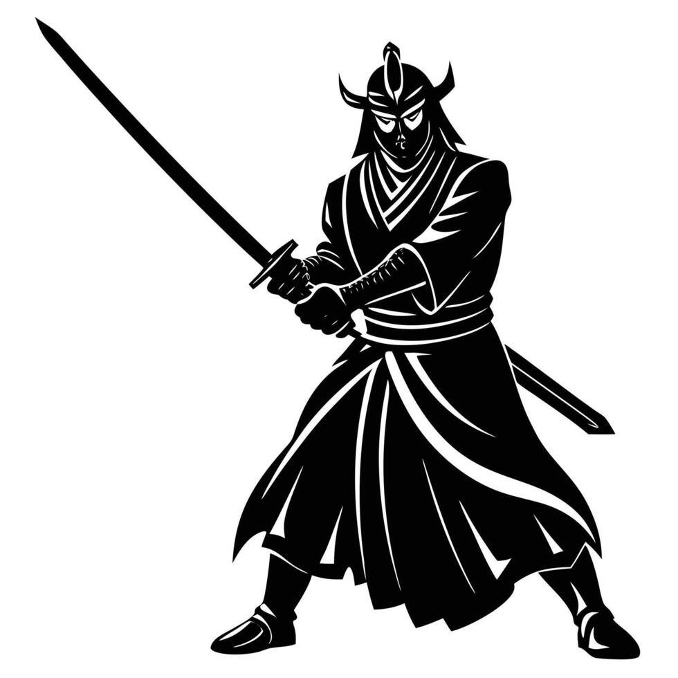 Decorative Samurai Holding Sword Silhouette for Unique Creations vector