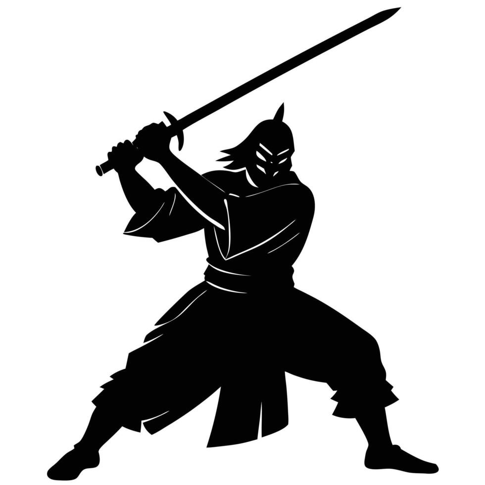 Heroic Samurai Holding Sword Silhouette for Storytelling Art vector