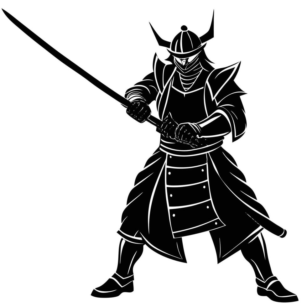 Samurai Holding Sword Silhouette for Anime and Manga Art vector