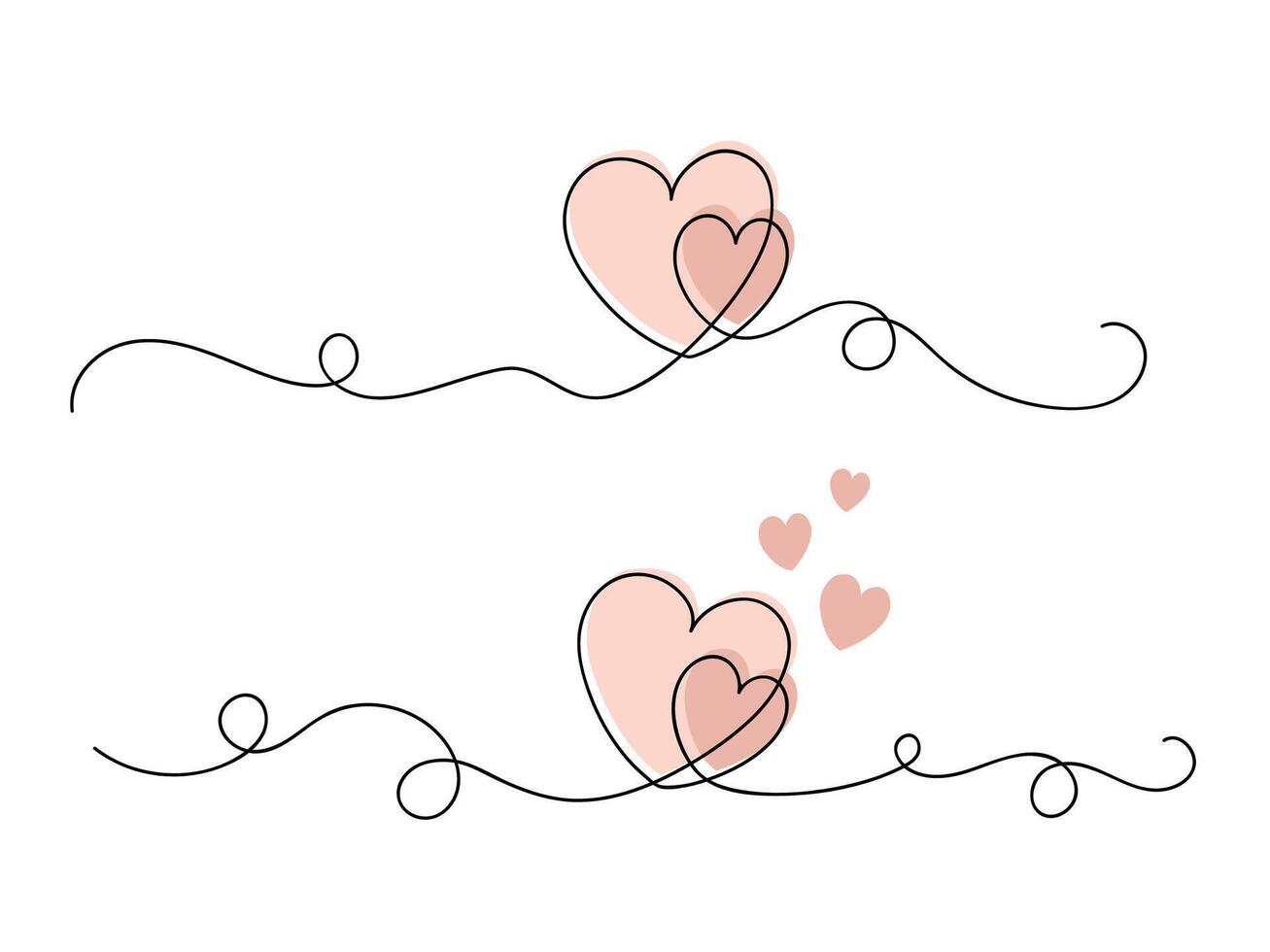 Continuous one line two hearts art isolated. vector