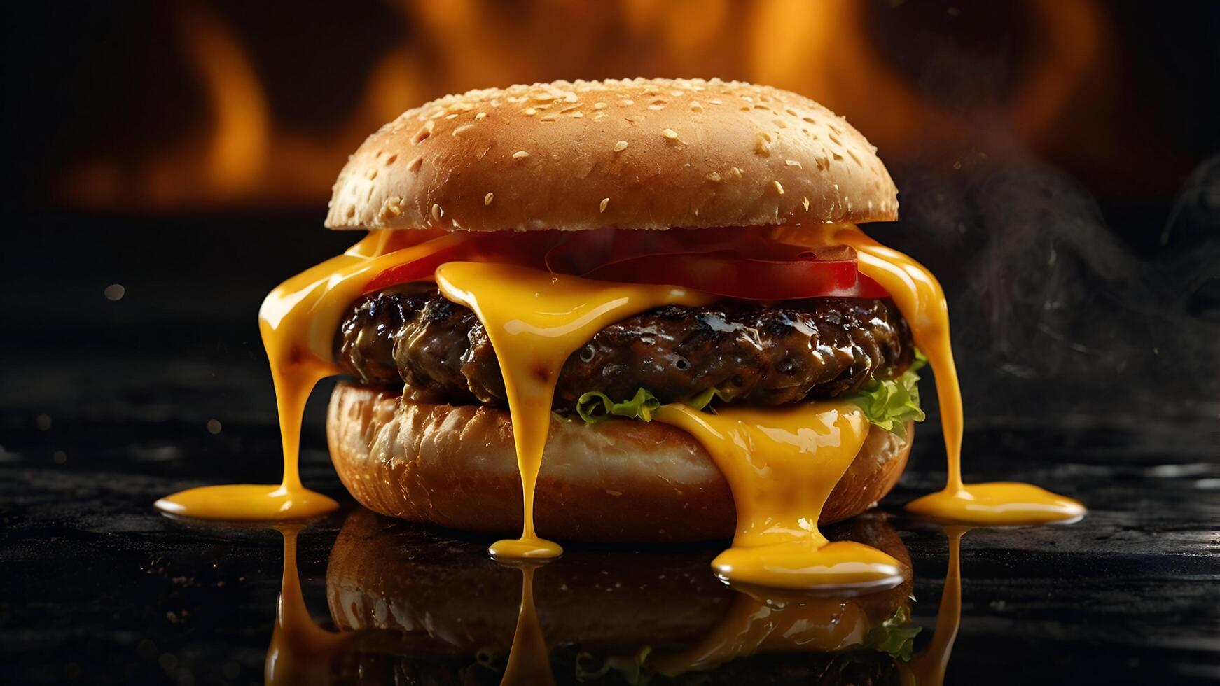 A cheeseburger with melted cheese on top photo