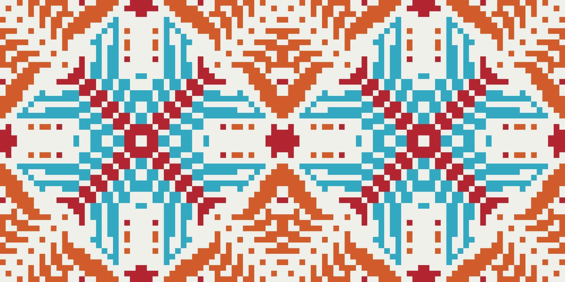 Pixel Art Abstract Seamless Abstract Geometric Patternfolk Embroidery, Aztec Geometric Ornament Print. Design for Carpet, Wallpaper, Clothing, Wrapping, Fabric vector