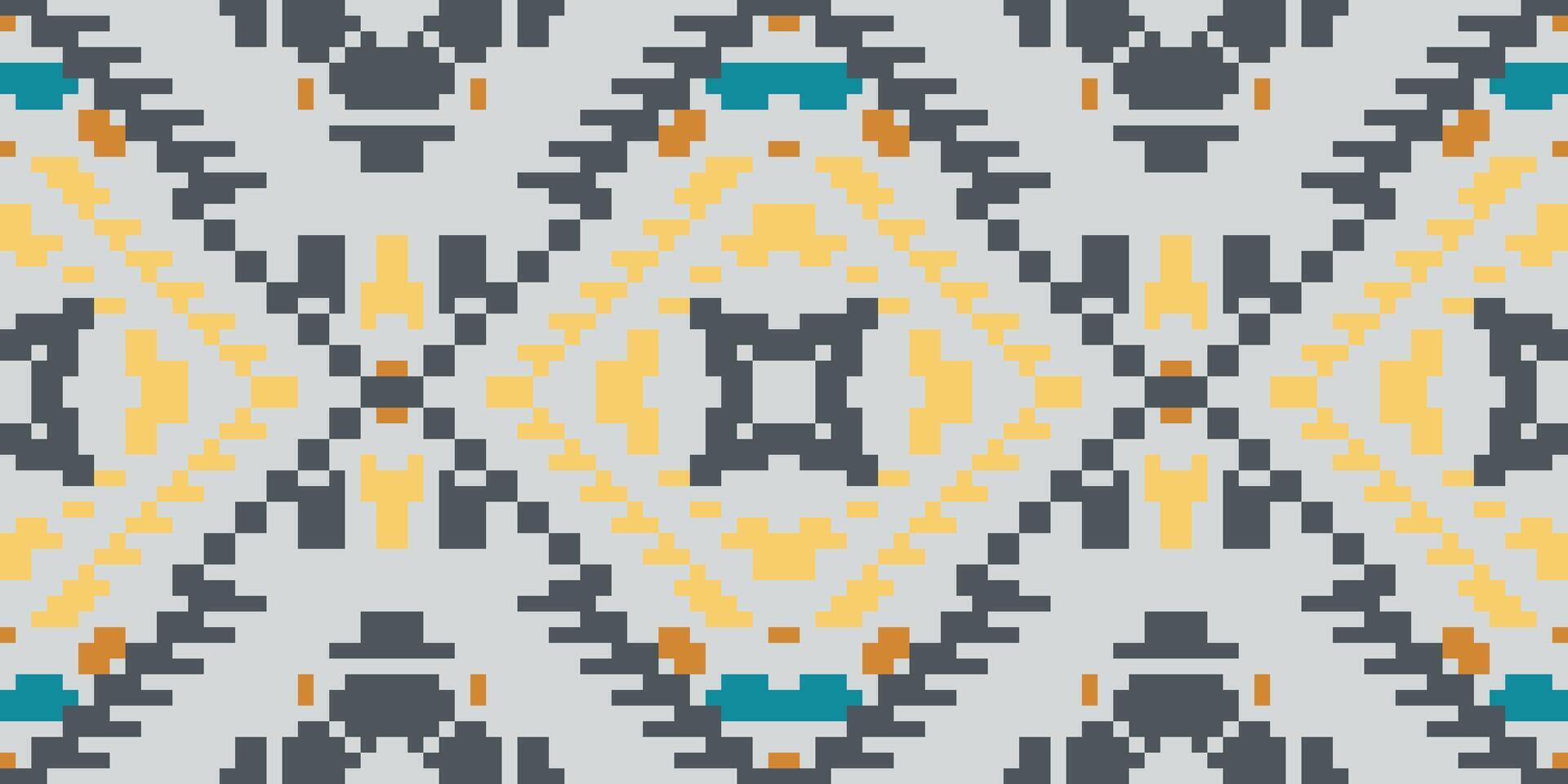 Arabesque Ikat Seamless Patternfolk Embroidery, Aztec Geometric Ornament Print. Design for Carpet, Wallpaper, Clothing, Wrapping, Fabric vector