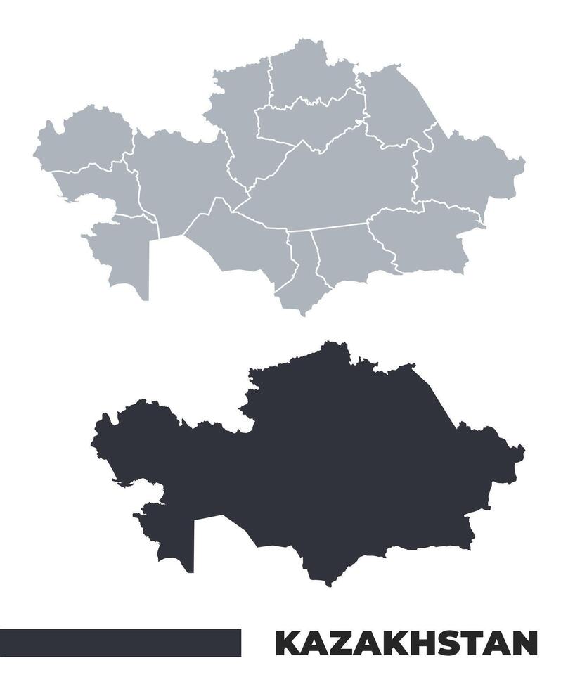 Kazakhstan flat and border outline maps vector
