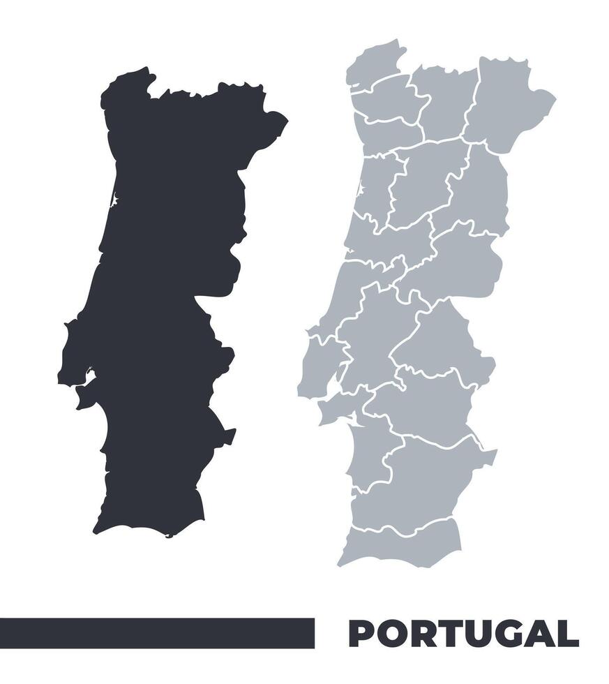 Portugal flat and border outline maps vector