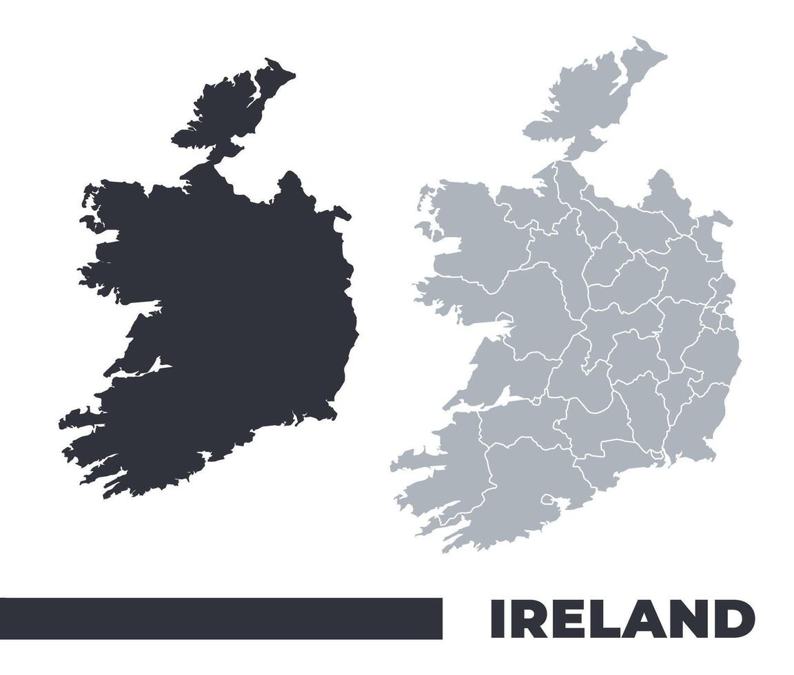 Ireland flat and border outline maps vector