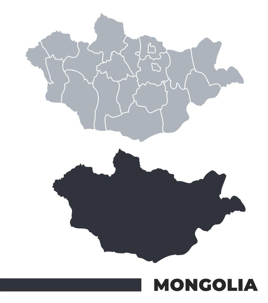 Mongolia flat and border outline maps vector