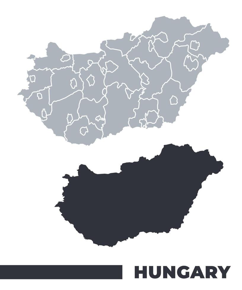 Hungary flat and border outline maps vector