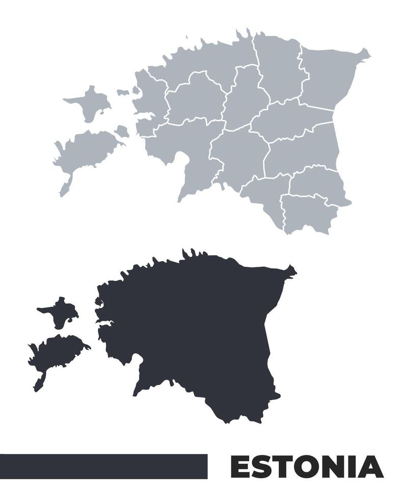 Estonia flat and border outline maps vector
