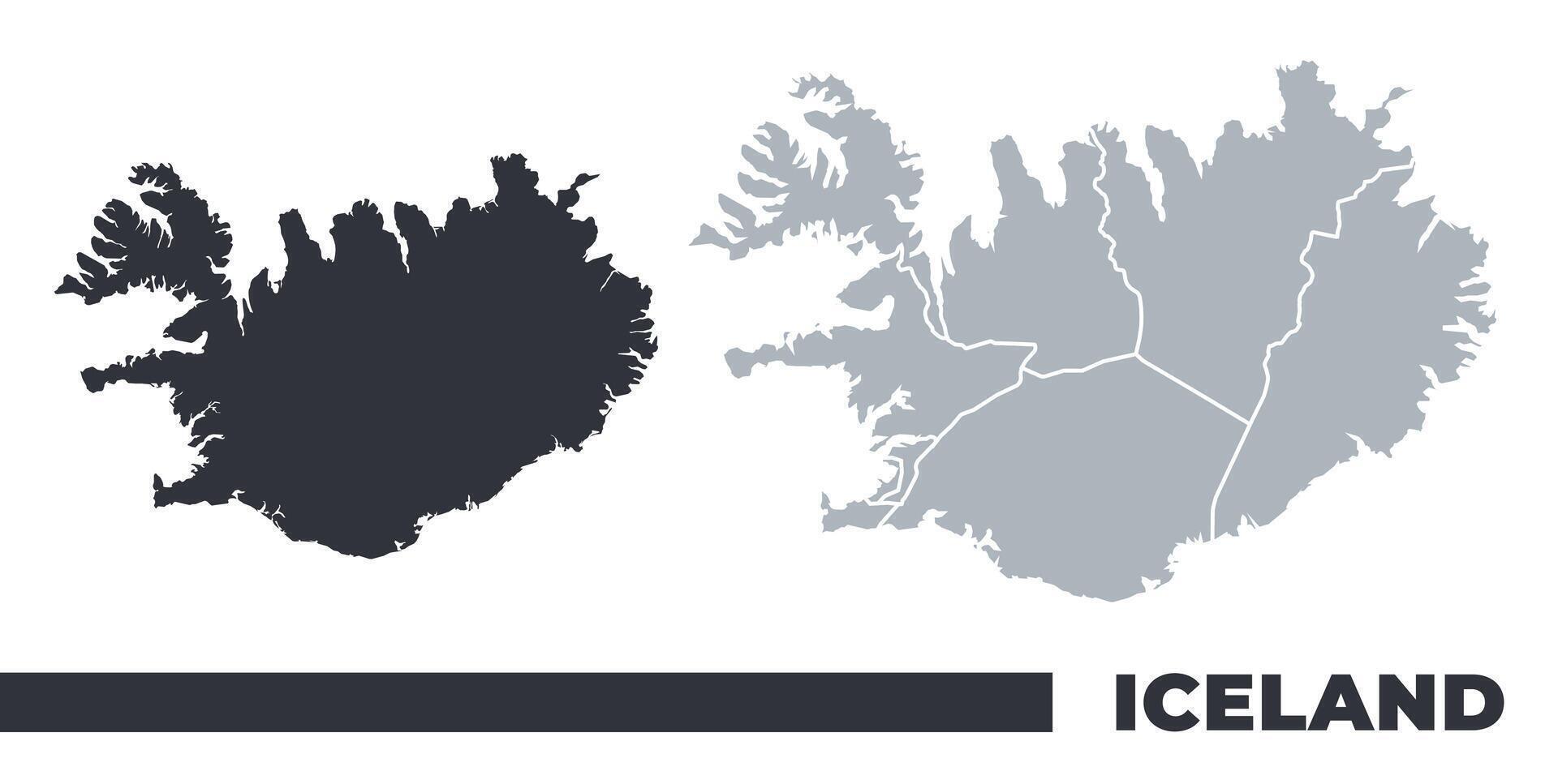 Iceland flat and border outline maps vector
